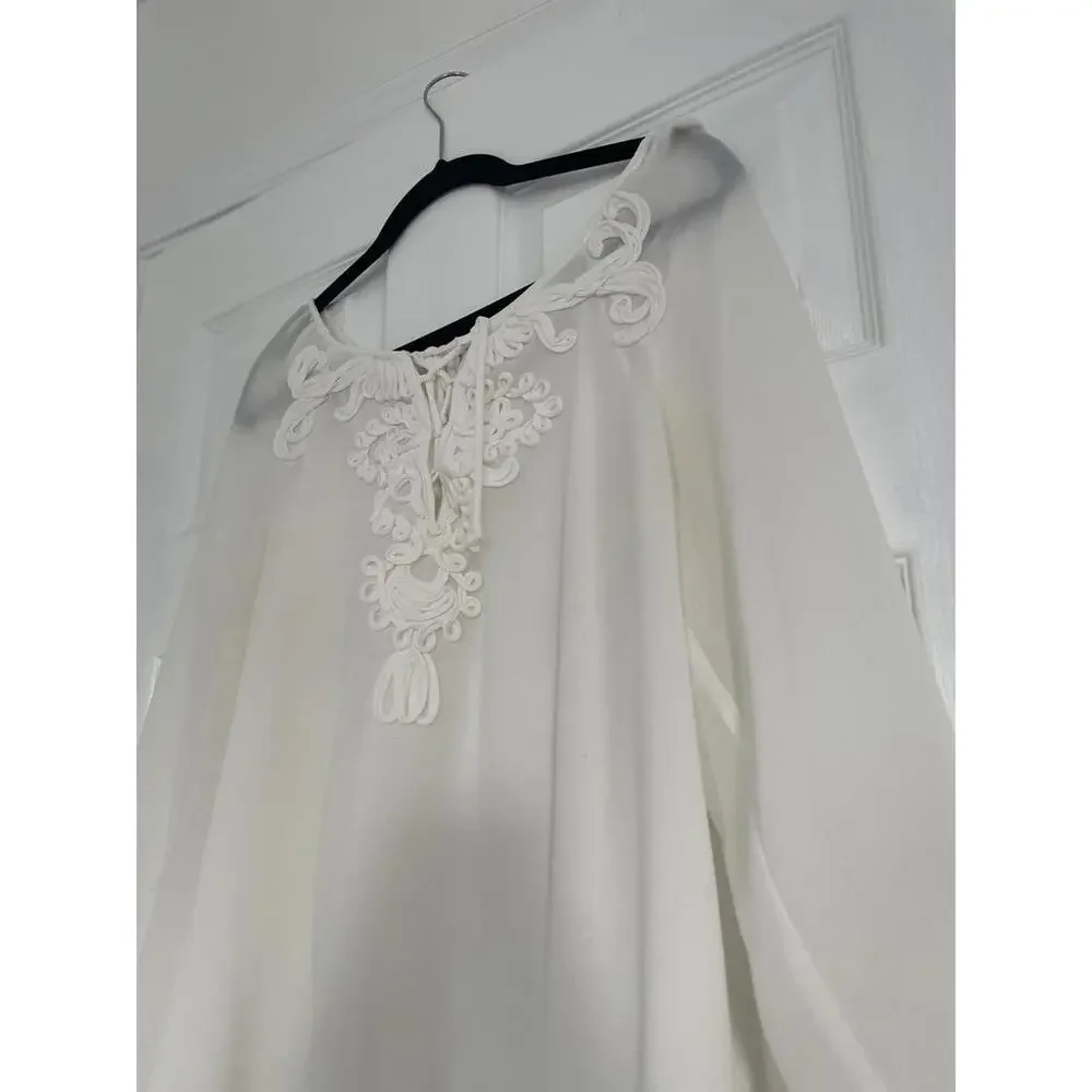 Max Studio - White Long Sleeve Blouse with Embroidered Detail - Size M - Picture 2 of 7